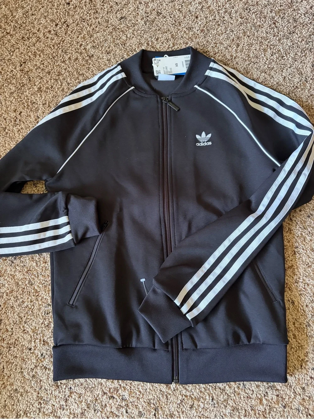 adidas Black Track Jacket with White Three-Stripes
